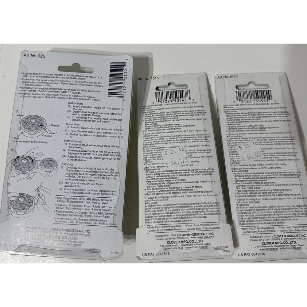 Clover‎ Tape Maker 25mm 18mm & 625 Dome Threaded Needle Case 3 Pcs Craft LOT New